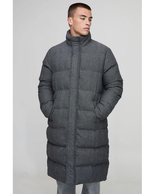 BoohooMAN Gray Regular Fit Check Longline Puffer Jacket for men