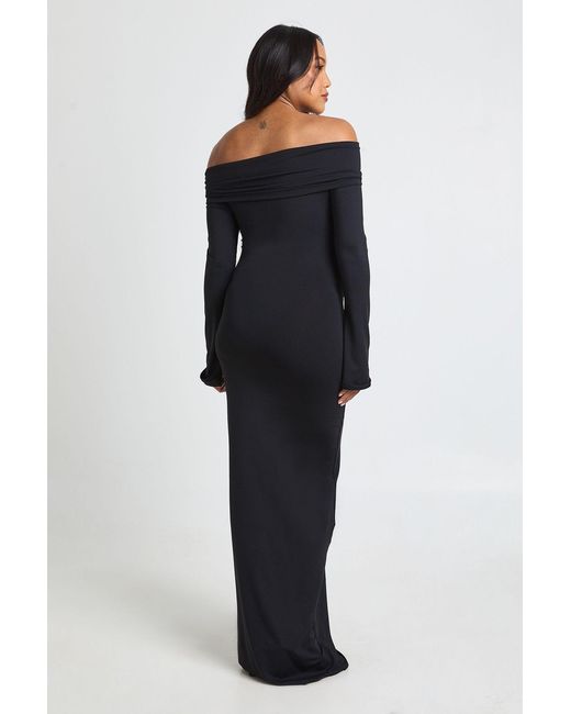 Boohoo Blue Maternity Bardot Ruched Flare Sleeve Maxi Dress