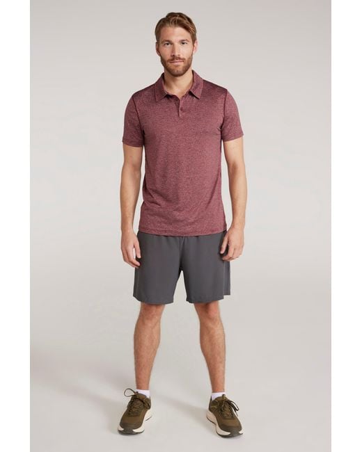 Mountain Warehouse Red 'Agra' Striped Polo T-Shirt Sun Protection Sweat Wicking Tee Nylon for men