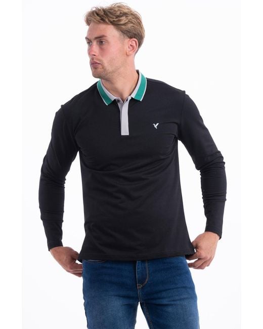 D Rock Blue Polo Shirt With Dual-Stripe Collar Long Sleeve for men