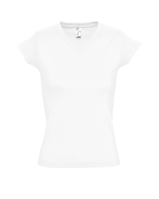 Sol's White Ladies Moon V Neck Short Sleeve T-Shirt Cotton