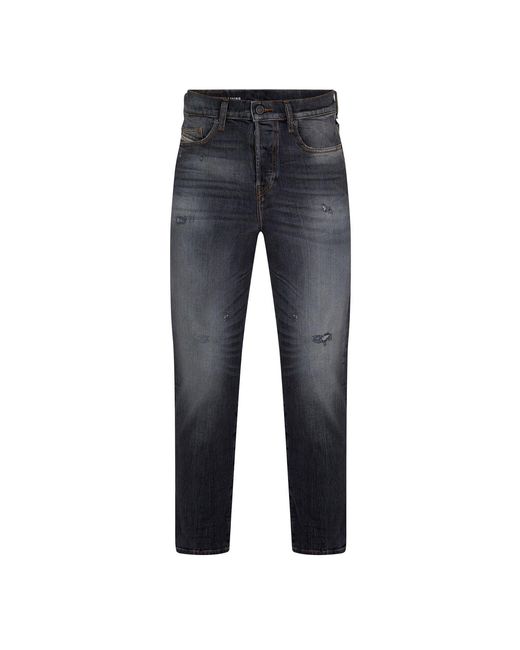 DIESEL Blue Distressed High Rise Straight Leg Jeans for men