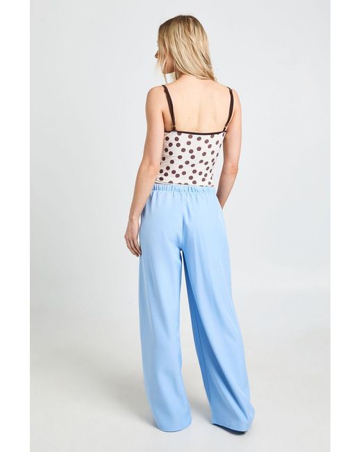 Boohoo Blue Petite Woven Elasticated Waist Drawstring Wide Leg Trouser