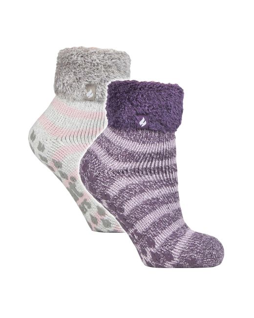 Heat Holders Purple 2 Pack Ladies Soft Lounge Socks With Grips