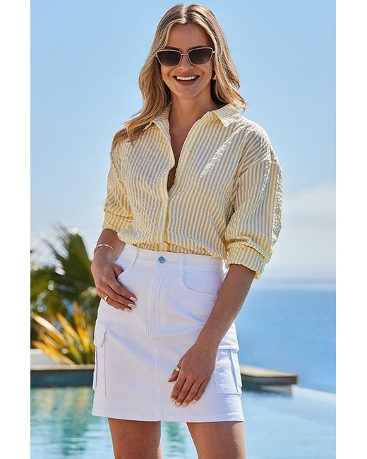 Sosandar Blue Lemon Stripe Crinkle Shirt