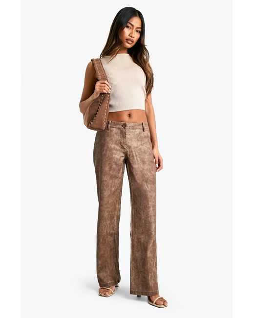 Boohoo Blue Low Rise Washed Pu Straight Leg Trouser