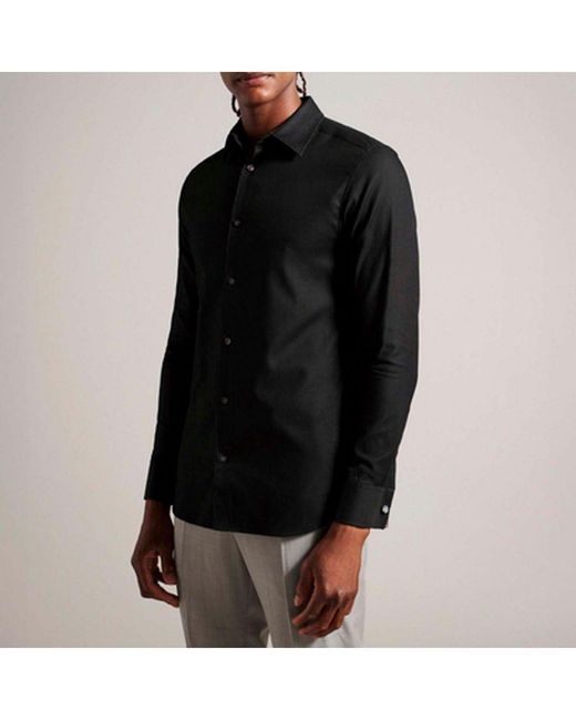 Ted Baker Black Lecce Long Sleeve Textured Stripe Shirt for men