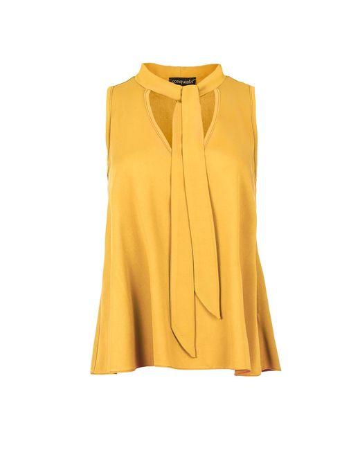 Conquista Mosterddetail Mouwloze Top in het Yellow