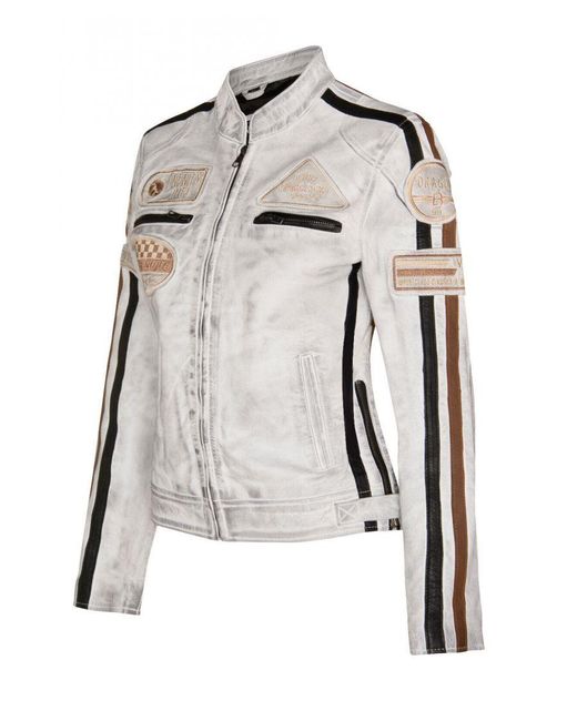 Infinity Leather Gray Biker Racing Badges Jacket-Agadir