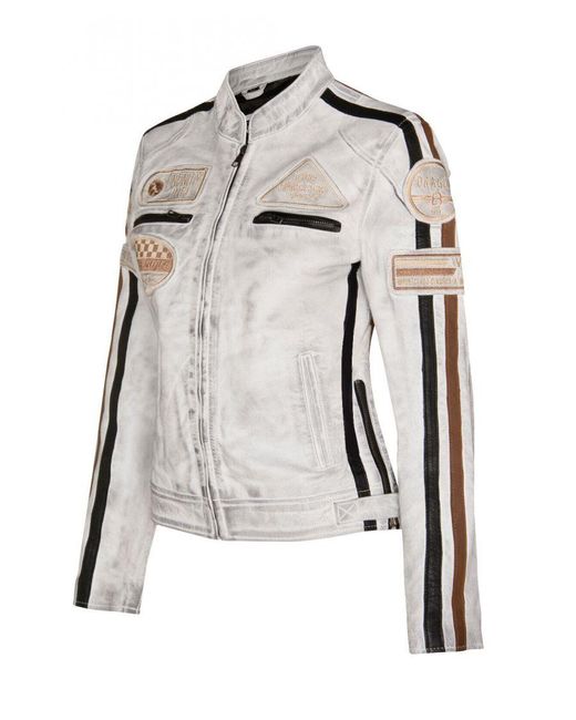Infinity Leather Gray Biker Racing Badges Jacket-Agadir