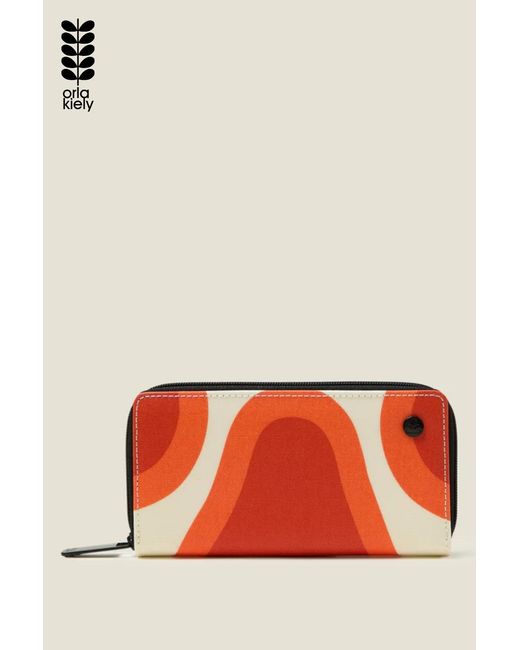 Orla Kiely Orange Bold Pear Print Large Zip-Around Wallet With Card Slots