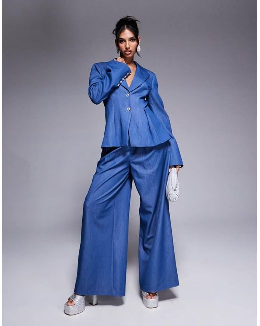ASOS Blue Co-Ord Chambray Wide Leg Tailored Trouser