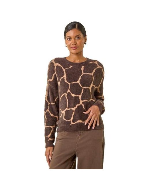 Roman Brown Fluffy Animal Print Knit Jumper
