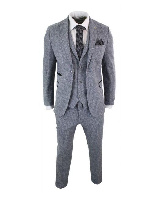 TruClothing Gray 3 Piece Herringbone Tweed Suit for men