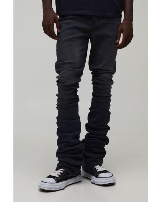 BoohooMAN Black Skinny Flare Extreme Stacked Jeans for men