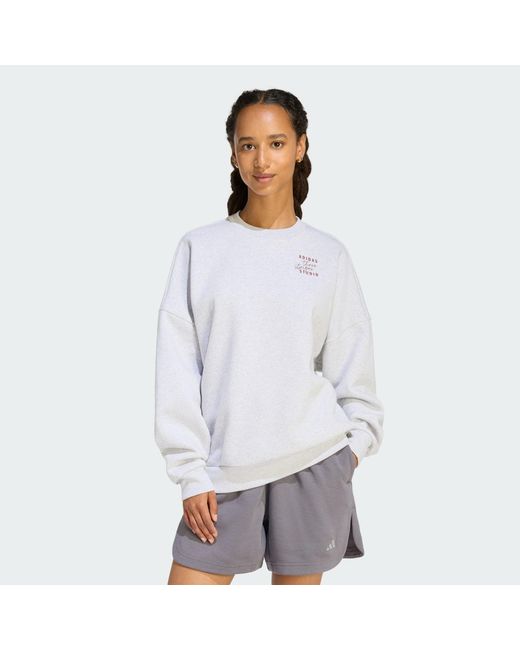 Adidas White 3 Stripes Studio Fl Hoodie