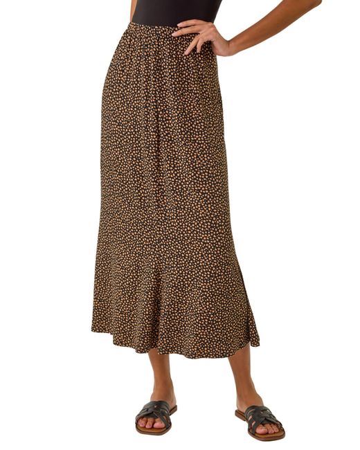 Roman Brown Spot Print Midi Skirt