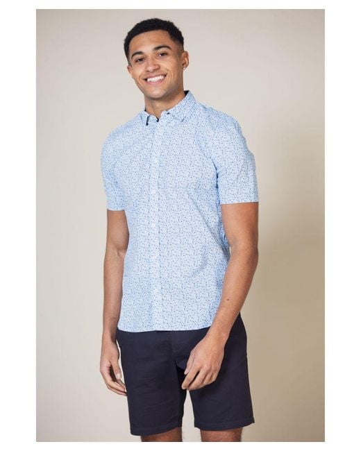 French Connection White Patterned Cotton Short Sleeve Shirt for men