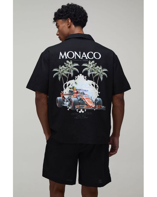 BoohooMAN Gray Monaco Racing Back Print Oversized Shirt & Short Set for men
