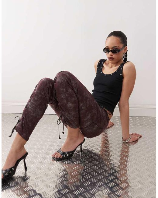 Labelrail Red X Jennifer Mcking Shimmer Faux Leather Whipstitch Trousers