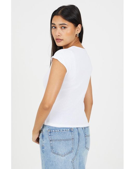 Brave Soul White Square Neck Short Sleeve T-Shirt