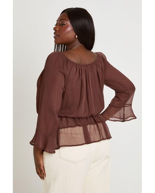 Boohoo Brown Plus Chiffon Blouson Top