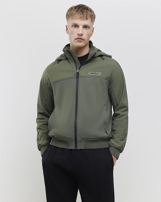 River Island Green Bomber Jacket Hooded Viscose for men