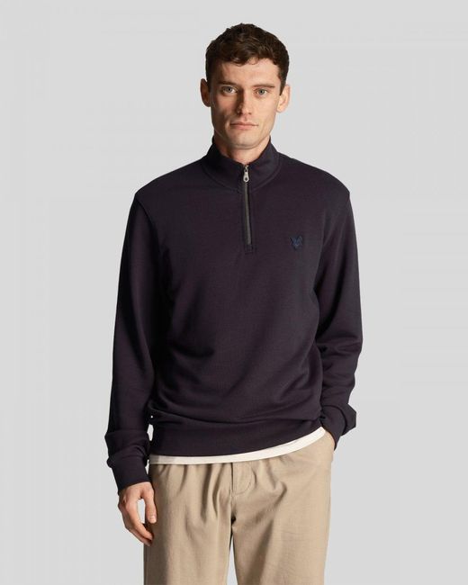Lyle & Scott Blue Tonal Eagle Quarter Zip Sweatshirt Size: L for men