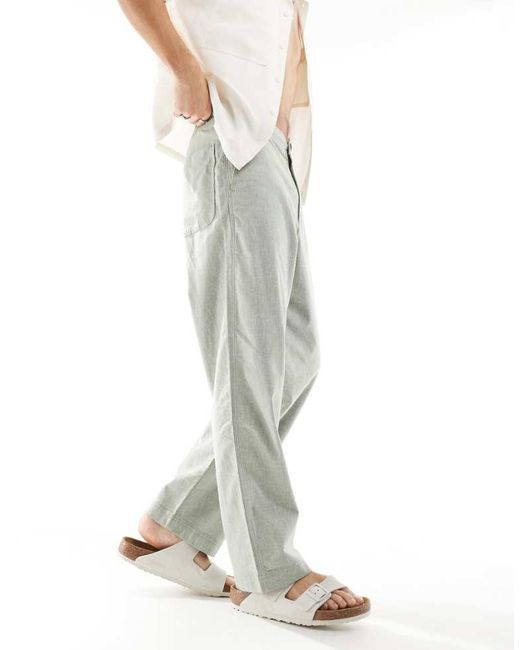 Hollister White Baggy Flex Waist Linen Trouser for men