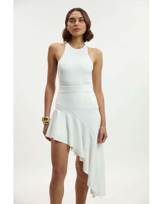 Karen Millen White Viscose Blend Asymmetric Hem Knit Midi Skirt