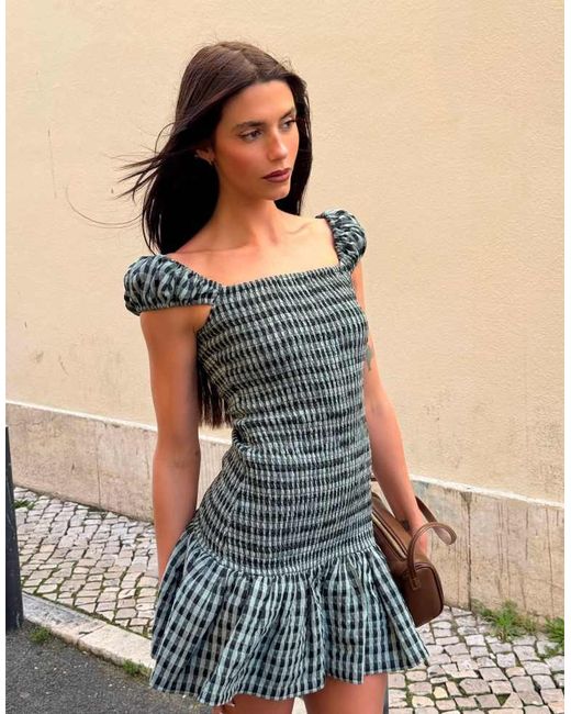 Labelrail Natural X Barbara Ines Gingham Check Textured Mini Dress