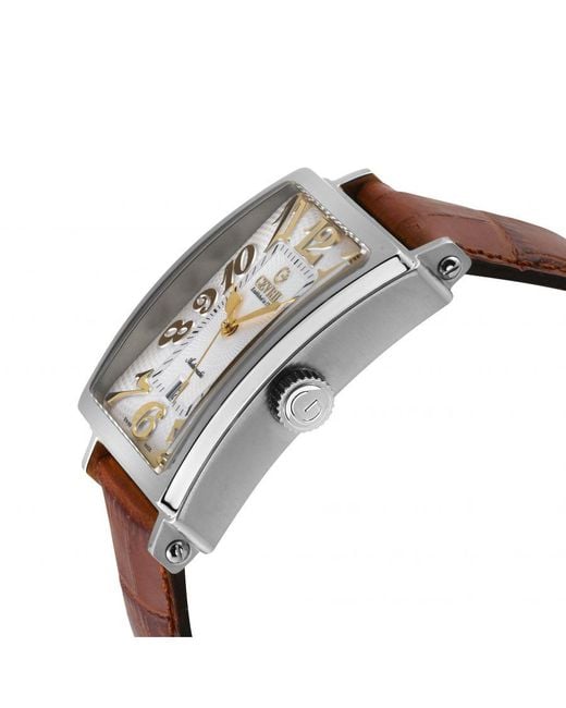 Gevril Brown Avenue Of America's Swiss Automatic Sellita Sw200 Stainless Steel Dial, Genuine Tan Leather Band for men