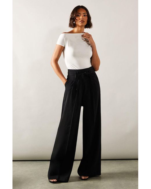 Wallis Black Tall Self Belted Wide Leg Trouser