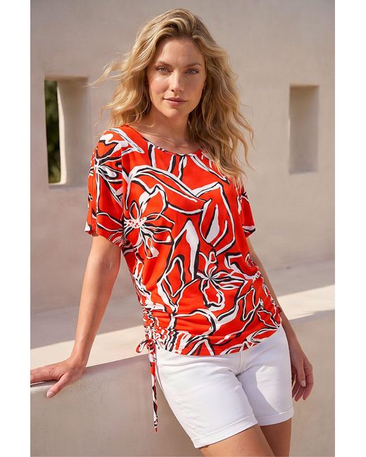 Roman Red Printed Ruched Top
