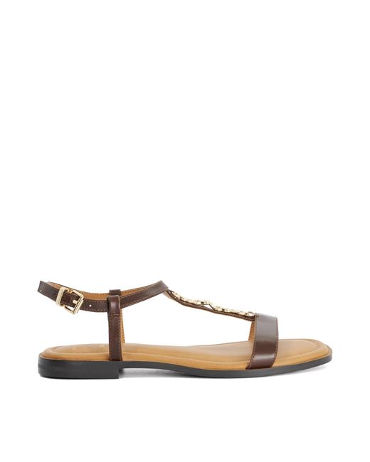 Dune Brown Wf Lollipops Flat Embellished T Bar Sandals