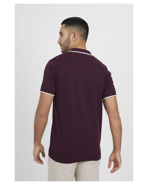 Brave Soul Purple 'Polack' Short Sleeve Knitted Polo Shirt for men