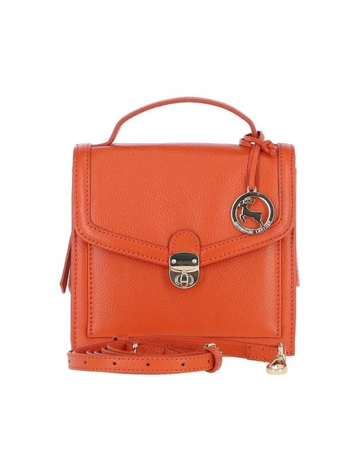 Ashwood Leather Orange Compact Handbag With Detachable Crossbody Strap