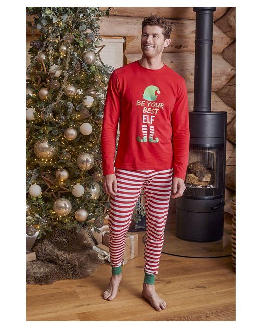 Threadbare Red Cotton Elf cane Stripe Long Sleeve Christmas