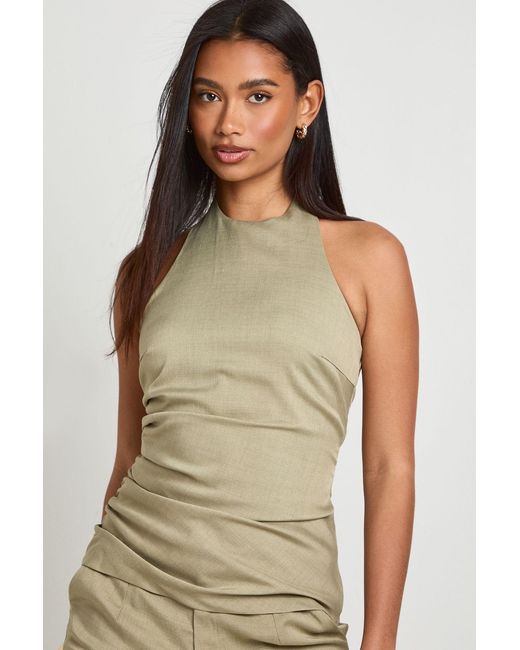 Boohoo Green Ruched Side Halter Marl Tailored Top