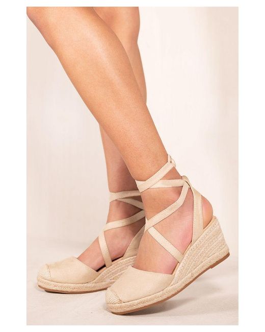 Where's That From Natural 'Juniper' Low Wedge Espadrille Sandals With Lace Up Detail