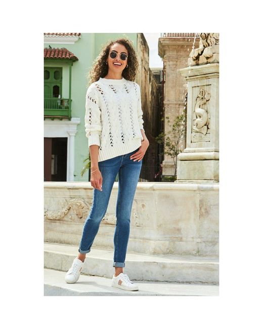 Sosandar Green Ivory Open Stitch Jumper