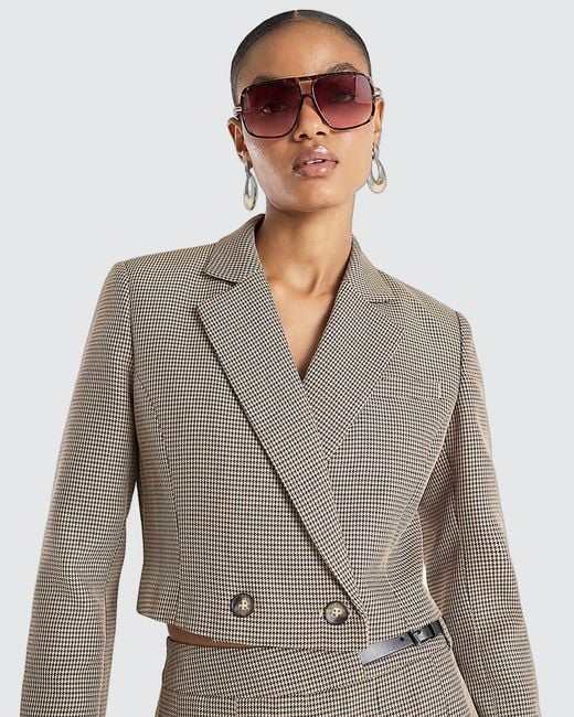 River Island Gray Blazer Dogtooth Cropped