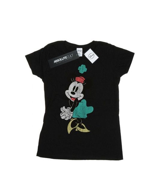 Disney Black Ladies Minnie Mouse Shamrock Hat Cotton T-Shirt ()