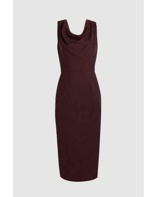 Karen Millen Purple Tencel Blend Tailored Cowl Neck Midi Dress