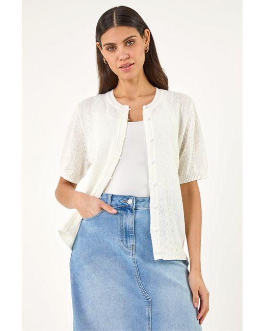 Roman White Light Weight Button Knit Cardigan