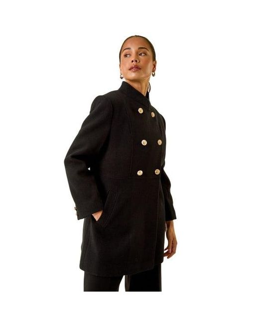 Roman Black Petite Military Buttoned Coat