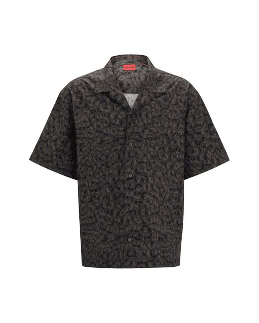 HUGO Black Seasonal Print Overshirt-Fit Shirt for men