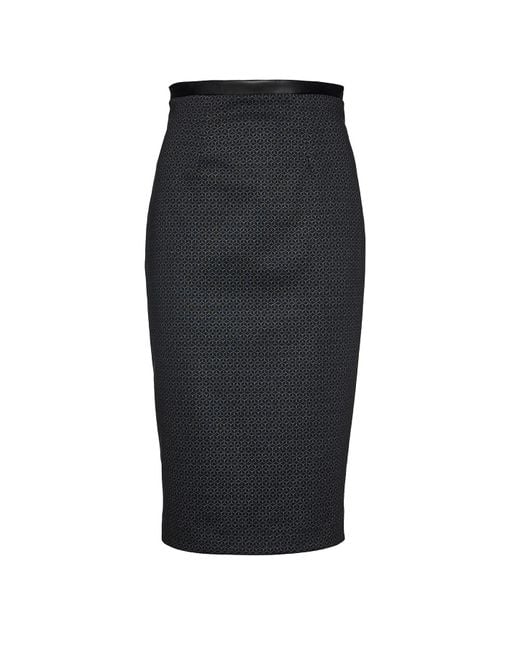 Conquista Black Print Punto Di Roma Pencil Skirt