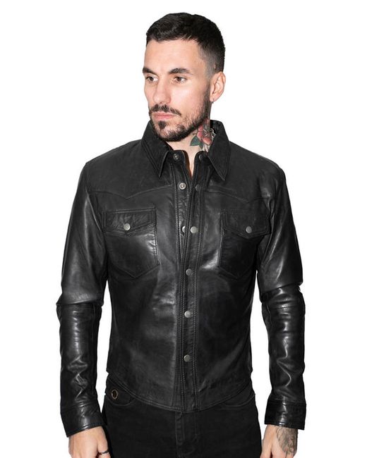 Infinity Leather Black Retro Shirt Jeans Jacket-Beijing for men
