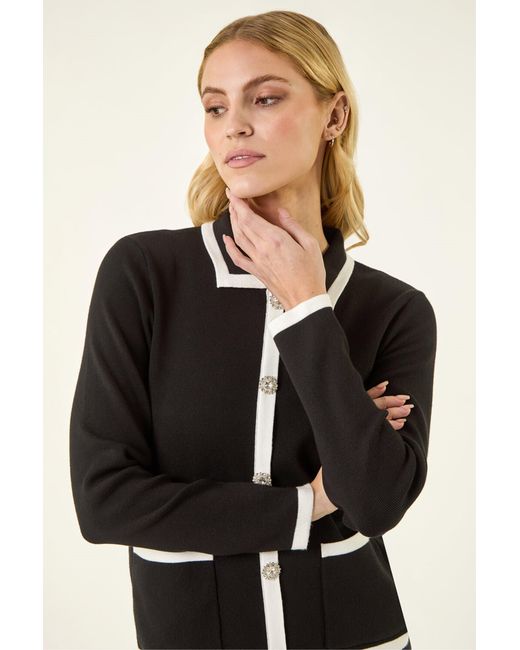 Roman Black Diamante Button Knit Jacket